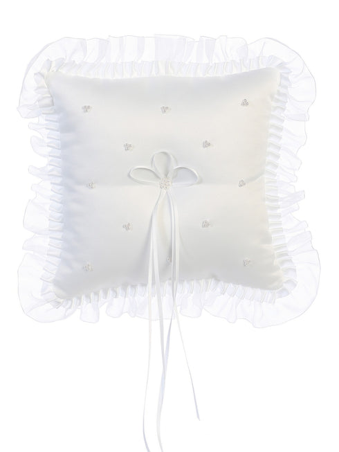 Tip Top Kids Boys White Ruffled Edge Pearls Satin Ring Bearer's Pillow - SophiasStyle.com